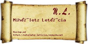 Miháletz Letícia névjegykártya